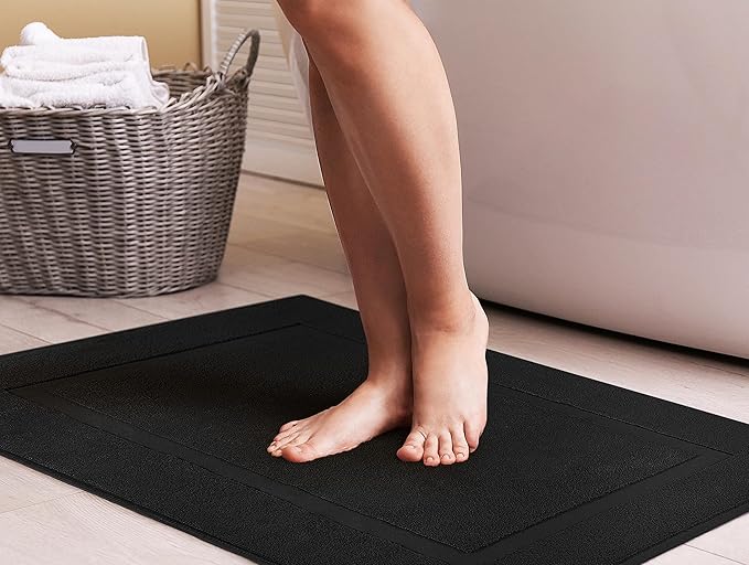 Utopia Towels Cotton Banded Rug, Bath Mats, Not a Bathroom Rug, 21 by 34 Inches, 100% Ring Spun Cotton, Highly Absorbent Shower Bathroom Floor Mat, Black, 2 Pack
