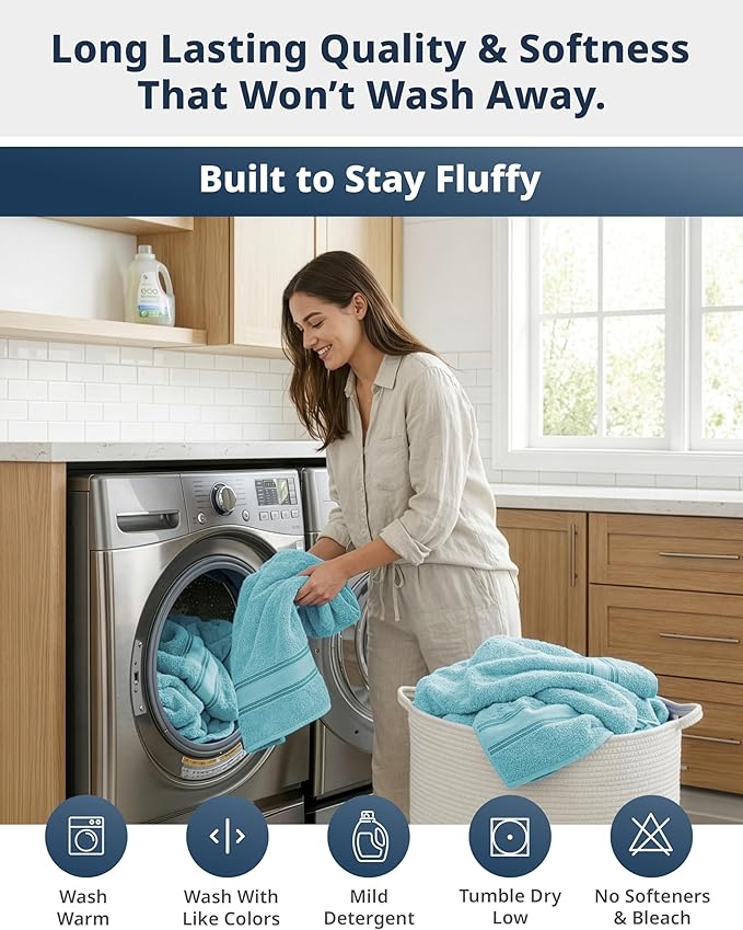 LANE LINEN Luxury Bath Towel Set - 6 Piece Set, 100% Cotton Bathroom Towel, Zero Twist, Quick Dry Shower Towels, Extra Soft Absorbent, 2 Bath, 2 Hand, 2 Wash Cloths - Blue