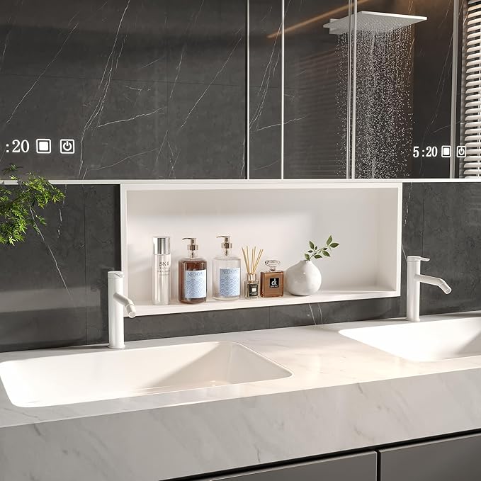Neodrain Shower Niche, Insert Bathroom Storage Shower Shelf, Stainless Steel Recessed Wall Niche No Tiled Recessed Cabinet Waterproof for Shower Storage(White,30"x12")