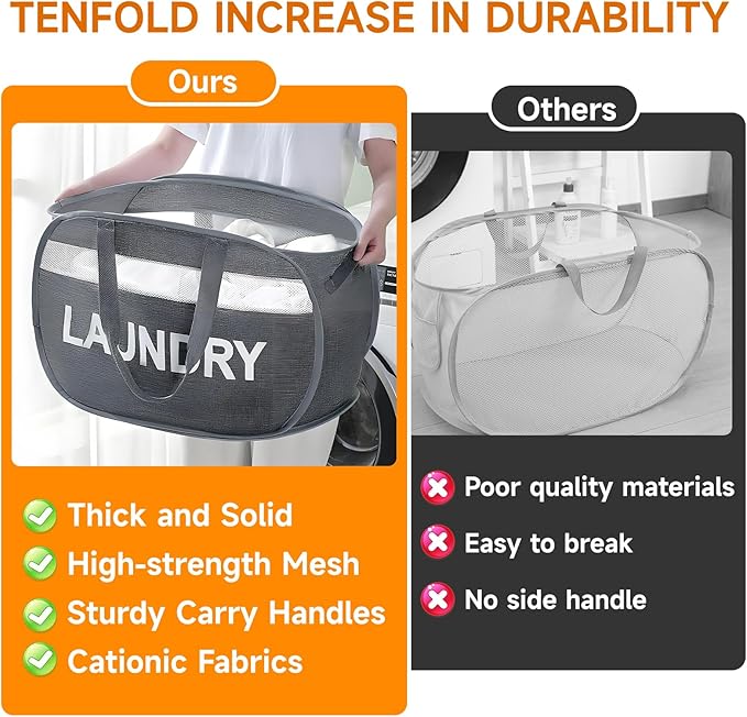 Foldable Laundry Basket with Zipper Lid, Reinforced Steel Ring Collapsible laundry hamper, 70L Breathable Mesh Dirty clothes hamper with Dual Handles for Home, Dorm, Apartment,Bedroom