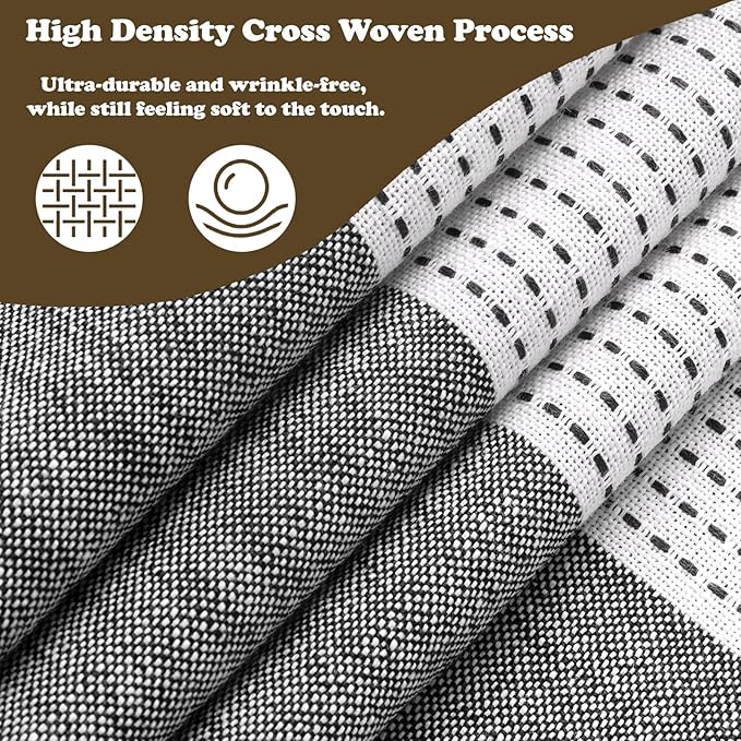 Black and White Farmhouse Thick Shower Curtain with Tassels, 350GSM Cotton Linen Soft Fabric Shower Curtain Boho Chic, 72 x 72 Inch Vintage Striped Heavyweight Bathroom Curtain Water-Repellent