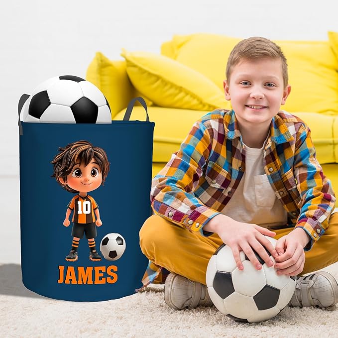 callie Personalized Soccer Laundry Basket for Kids, Custom Cartoon Character Toys Hamper Storage, Soccer Gifts for Boys Girls (13.8" x 16.5", 15.7" x 19.6")