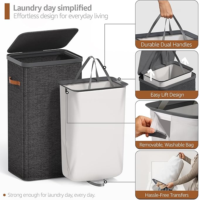 Sorbus Laundry Hamper with Lid - Collapsible Fabric Laundry Basket with Handles and Removable Laundry Bag – 26.5 Gallon (100 L) Dirty Clothes Hamper for Bedroom, bathroom and dorm (Black)