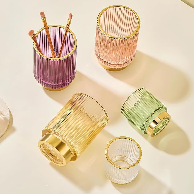 Makeup Brush Holder Organizer,Toothbrush Holders,Desk Pen Pencil Holder,Multifunctional Vintage Glass Brush Cup(A3-21-US)