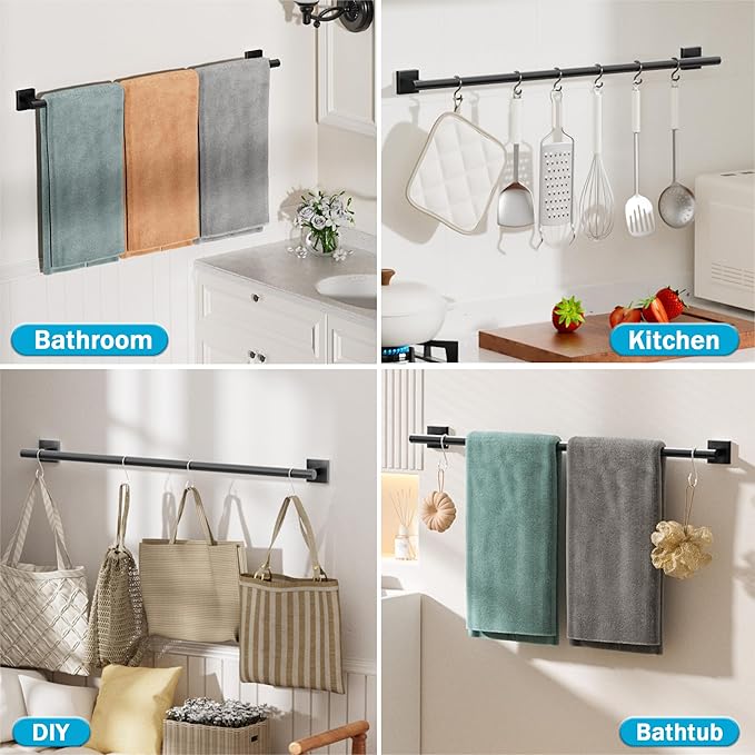 Alise 32 Inch Bathroom Towel Bar, SUS304 Stainless Steel Towel Racks for Bathroom, Towel Rack Wall Mounted Heavy Duty Hand Towel Holder Single Towel Bar, Matte Black
