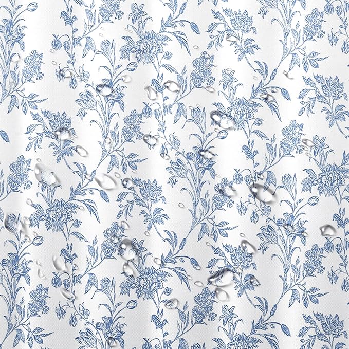 Seorsok Blue Shower Curtain,Sage Cotton Floral Cottagecore,Elegant Floral Fabric Shower Curtain Machine Washable Waterproof Bathroom Decor 60'Wx72'L inches