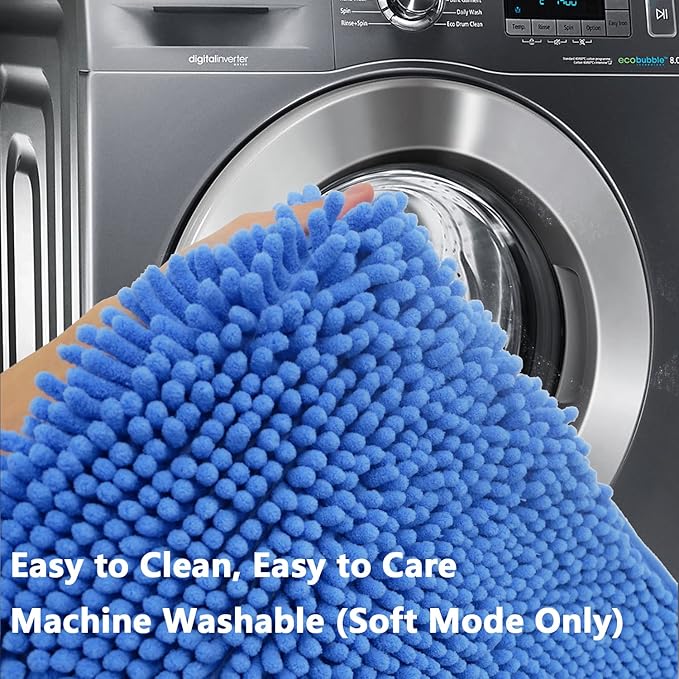 BOANKODU Bathroom Rug Set, 2 Piece U Shape Bath Mat - Absorbent Chenille, Non-Slip, Machine Washable - 32x20 + 20x20 Inch (Snow Cyan)