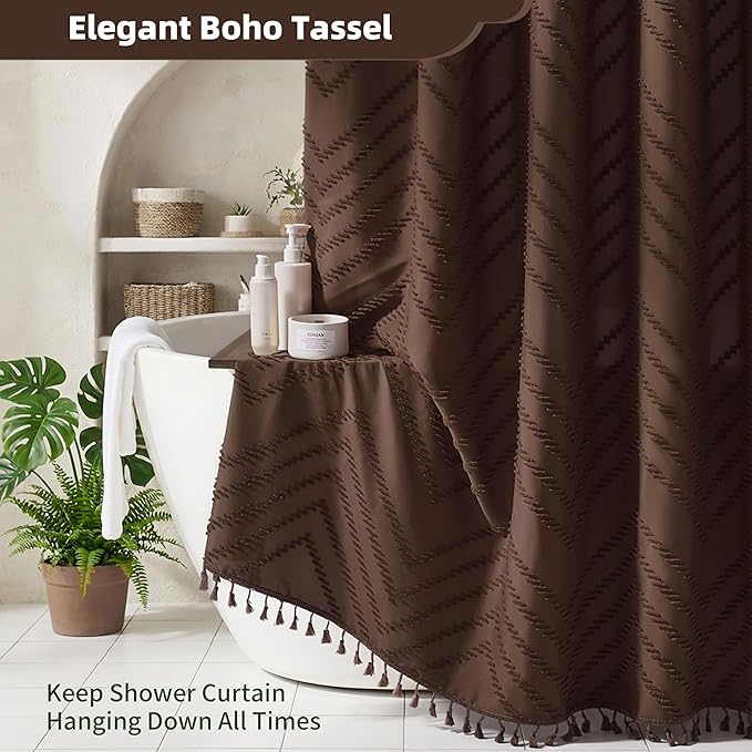 Brown Shower Curtain Fabric Shower Curtain for Bathroom 72 x 72 Tufted Chevron Textured Striped Modern Farmhouse Minimalist for Bathroom