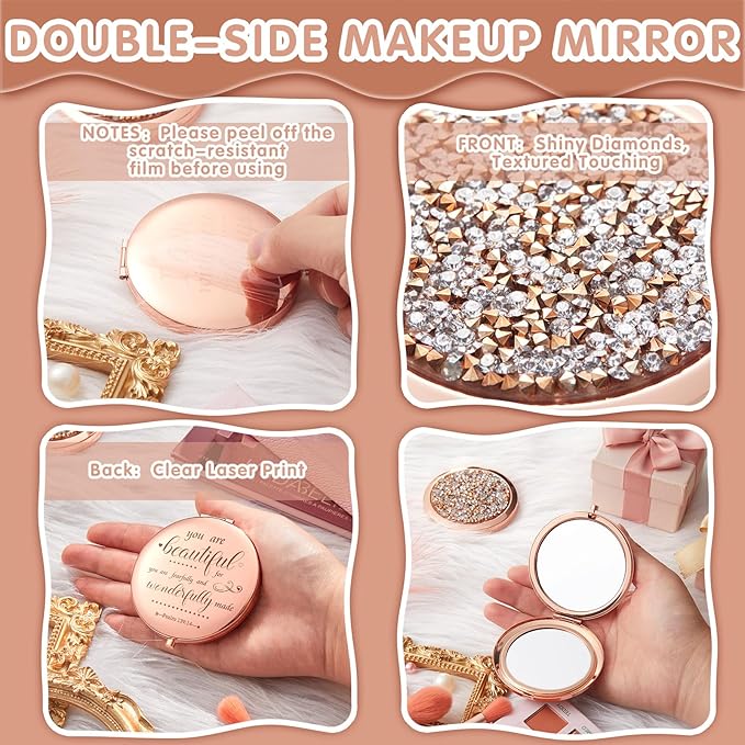 Thyle 12 Pcs Christian Compact Mirror Gifts for Women Mother's Day Nurse Week Bible Verse Wallet Mirror Bulk Hand Makeup Compact Religious Baptism for Holy Communion Teacher(Same,Rose Gold)