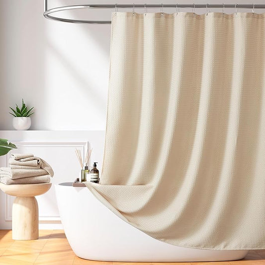 Madison Park Shower Curtain Waffle Weave, Vibrant Dyed, Waffle Shower Curtain 3M Scotchgard Moisture Management, Farmhouse Wide Shower Curtains for Bathroom, Extra Width: 108"x72" Beige