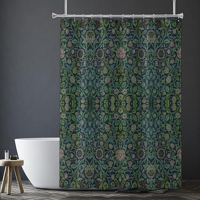 William Morris Original Design Vintage Shower Curtain Furniture Bathroom Fabric Decorations Washable Shower Curtain with Hooks 72x72 Inches(183x183cm), Style-9