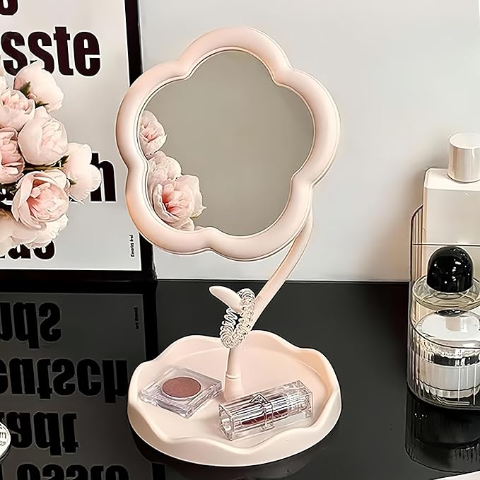 1 Pink Flower Mirror, Desktop Mirror, Dressing Mirror, Flower Shaped Makeup Mirror, Cute Flower Shaped Mirror, Suitable For Desktop, Bedroom, Bathroom, Living Room Home Decoration (Pink)