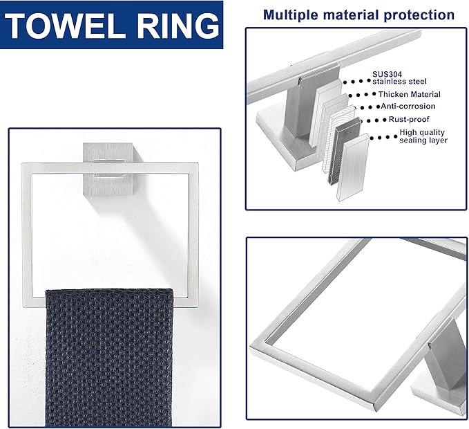 5 Piece Bathroom Hardware Accessories - Brushed Nickel, 24Inch Towel Racks, Stainless Steel Square Towel Bar Set, Wall Mounted