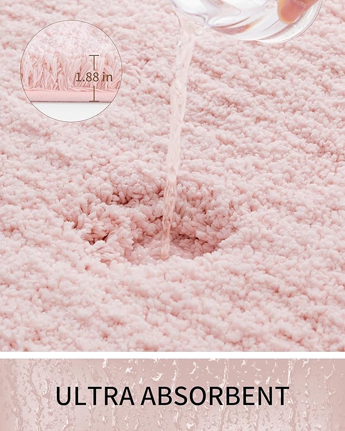 Bathroom Rugs Non Slip Washable 32x20, Ultra Thick Soft Microfiber Absorbent Bath Mats, High Density Foam Latex Non Slip Backing Bath Rugs, Fluffy Floor Carpet for Tub&Shower, Pink