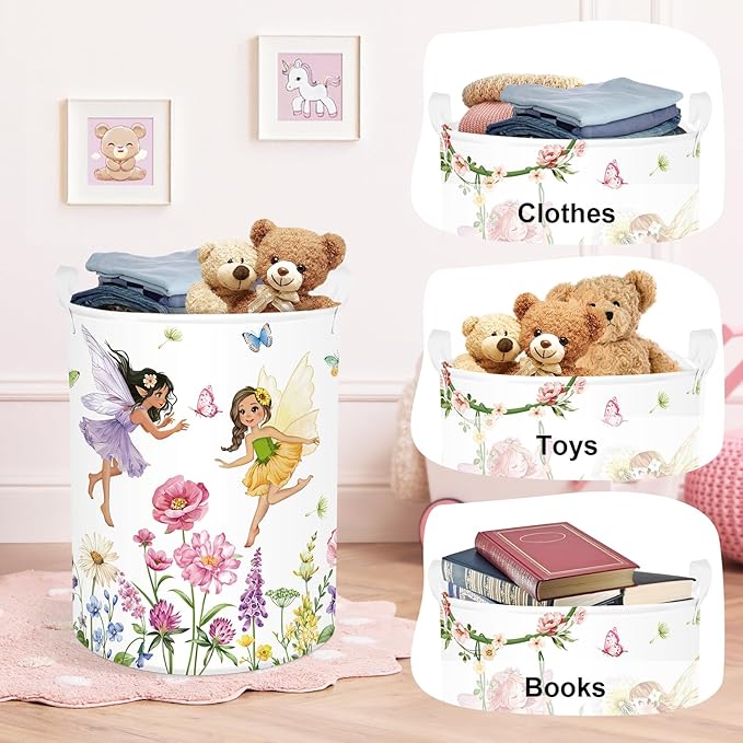 Fantasy Princess Laundry Hamper Colorful Large Storage Basket Collapsible Parents Organizer Kids Toy Clothes Bins for Bedroom, Bathroom, Fairy, 63L