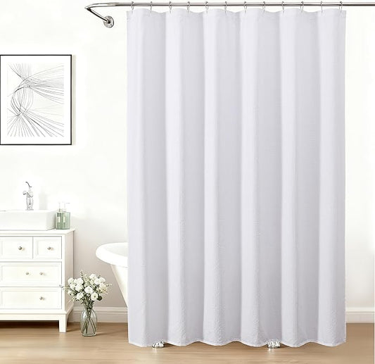Aiyufeng Shower Curtains for Bathroom，Dot Like Embossed Textured Water Repellent Fabric Large Bath Curtain，Hotel Luxury Quality & Soft Cloth，Machine Washable，72Wx96L，White