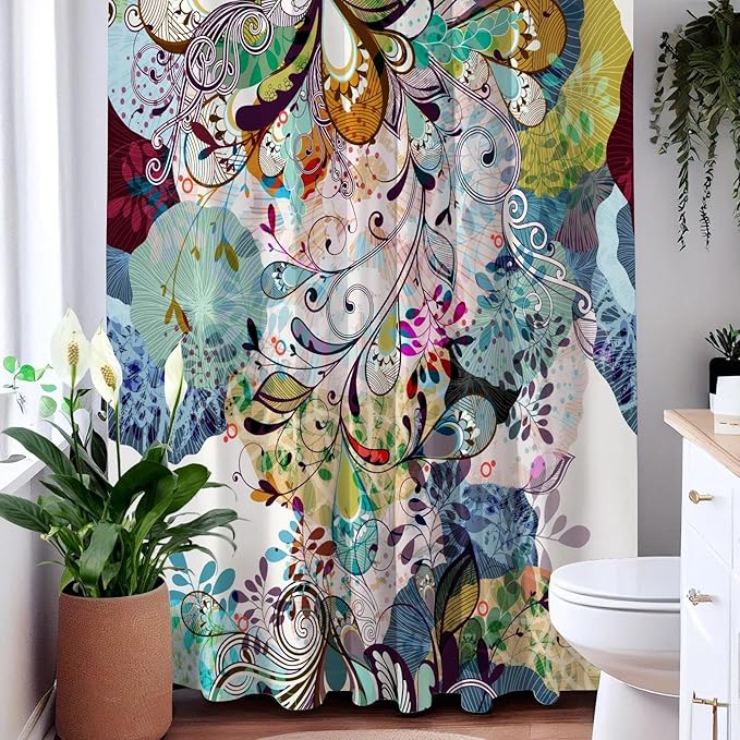 Colorful Boho Abstract Floral Shower Curtains,Paisley Shower Curtain for Bathroom,Funny Waterproof Polyester Boho Bathroom Decor Accessories,72x72 Inch
