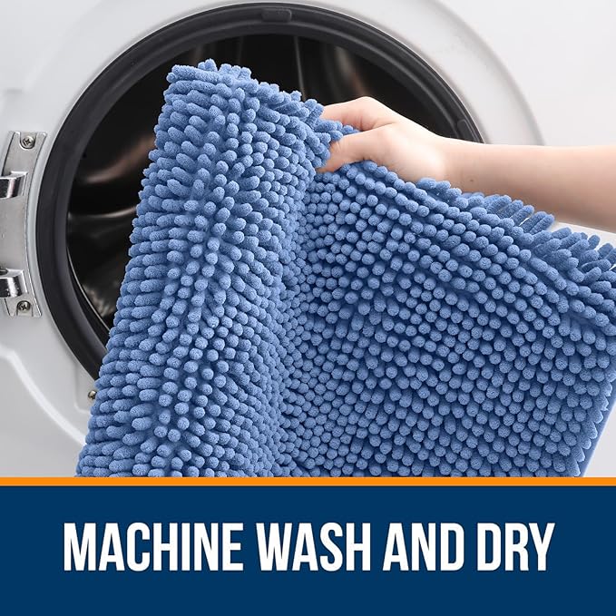 OLANLY Bathroom Rugs 59x35, Extra Soft Absorbent Chenille Bath Rugs, Rubber Backing Quick Dry, Machine Washable Bath Mats for Bathroom Floor, Tub and Shower, Home Decor Accessories, Cornflower Blue