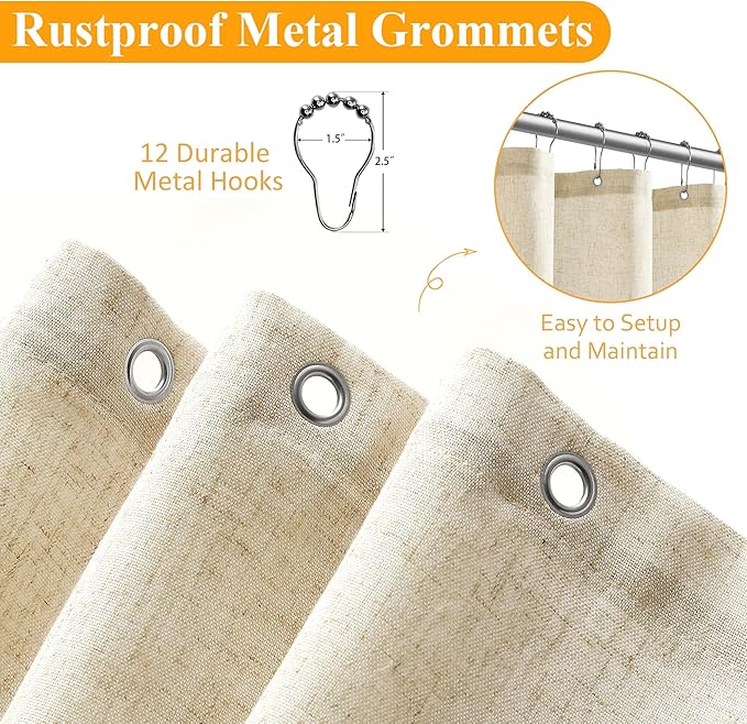 Naturoom Beige Linen Shower Curtain, Textured Fabric Shower Curtains for Bathroom Modern Farmhouse Neutral Tone Premium Quality Fabric Bohemian Rustic Cottage Country Bathroom Decor, Cream, 54 x 78
