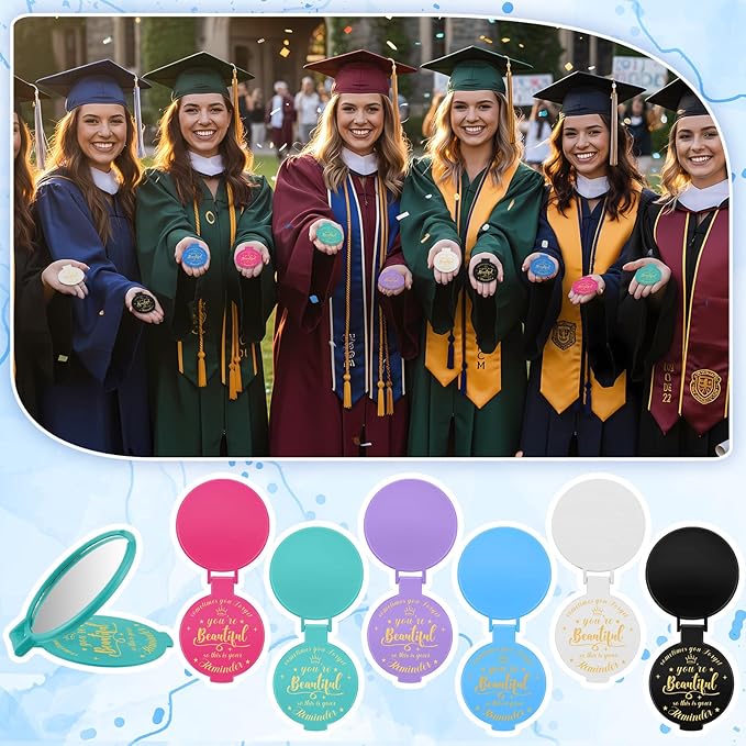 36 Pcs 2.76 Inch Inspirational Compact Mirror Bulk Women Small Gifts Graduation Party Favors Purse Mirror Pocket Mini Stuffer Items for Adult Coworker Cheerleader Employee (Classic Colors)