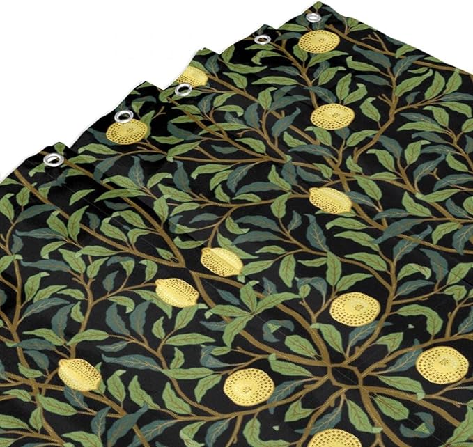 Vintage Botanical Shower Curtain William Morris Designs Green Jungle Fruit Print Shower Curtain Set Polyester Interior Waterproof Shower Curtain with 12 Hooks 72x78 Inches(183x200cm)