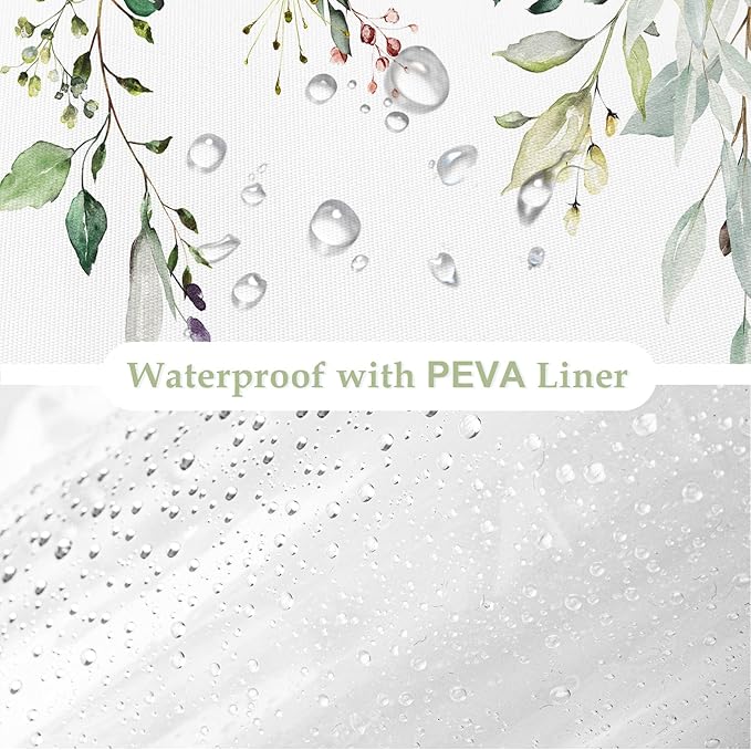 Gibelle 3 in 1 Shower Curtain Set, 72x72 Sage Green Eucalyptus Bath Curtain and PEVA Liner Set with 12 Metal Hooks, Waterproof Fabric Bathroom Curtain