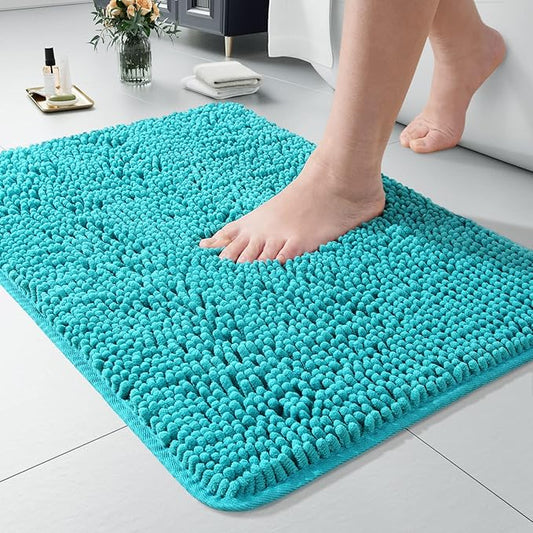 LOCHAS Luxury Bathroom Rug Shaggy Bath Mat 24 x 36 Inch, Washable Non Slip Bath Rugs for Bathroom Shower, Soft Plush Chenille Absorbent Carpets Mats, Teal Blue