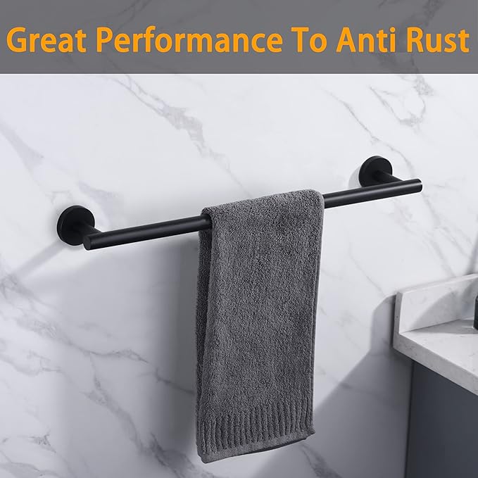 Nolimas Matte Black Bath Towel Bar Single Bars Towel Rack Rod Classic Wall Mounted Stainless Steel Bathroom Towel Bar Toilet Kitchen Towel Shelf Single Layer,24inch