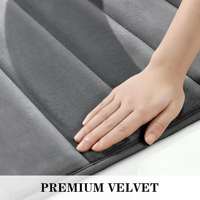 BYSURE Dark Grey Memory Foam Bath Mats, Non Slip Extra Soft Absorbent Machine WashableToilet Bathroom Rug Set 3 Piece (20"x32"+24"x44"+U Shape 20"x24")