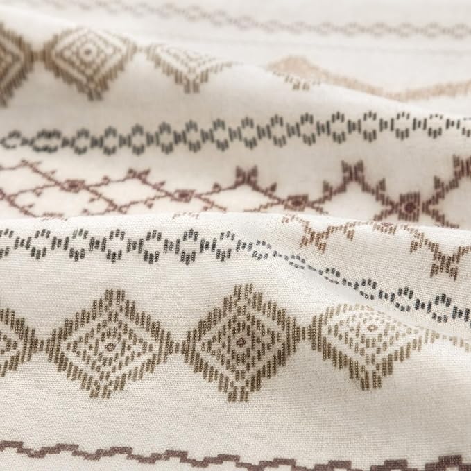 Boho Linen Shower Curtain for Bathroom with Striped Print,72" W x 78" L,Beige,Long Size