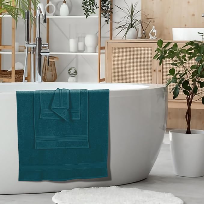 Elvana Home Ultra Soft 6 Pack Cotton Towel Set, Contains 2 Bath Towels 28x55 inch, 2 Hand Towels 16x24 inch & 2 Wash Coths 12x12 inch, Ideal Everyday use, Compact & Lightweight - Teal
