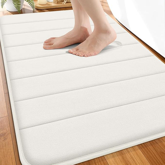 OLANLY Memory Foam Bath Mat 30x20, Super Soft Absorbent Bathroom Rugs, Quick Dry, Machine Washable Shower Floor Rugs, Bathmat Carpet, Bathroom Home Decor Accessories, Ivory