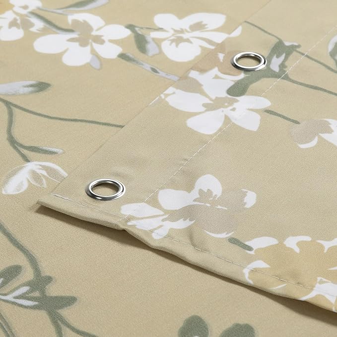 Long Fabric Shower Curtain, Beige Gold Floral Flower Shower Curtains for Bathroom, Waterproof Bathroom Curtains, 78" W x 78" H