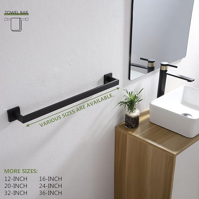 KOKOSIRI 24-Inch Single Towel Bar, Bathroom Kitchen Towel Holder, Wall Mounted SUS304 Stainless Steel Towel Rack, Matte Black, B4003BK-L24