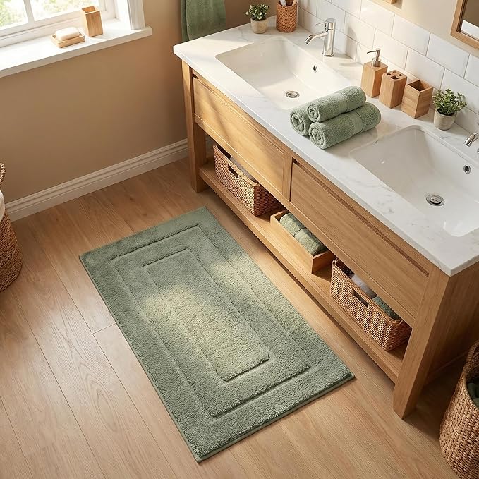 GRANNY SAYS Bathroom Rugs Non Slip, 20" x 32", Bath Rugs for Bathroom Washable, Bath Mats for Floor, Microfiber Bath Mat for Tub, Absorbent Bath Rugs for Shower Room, Light Green