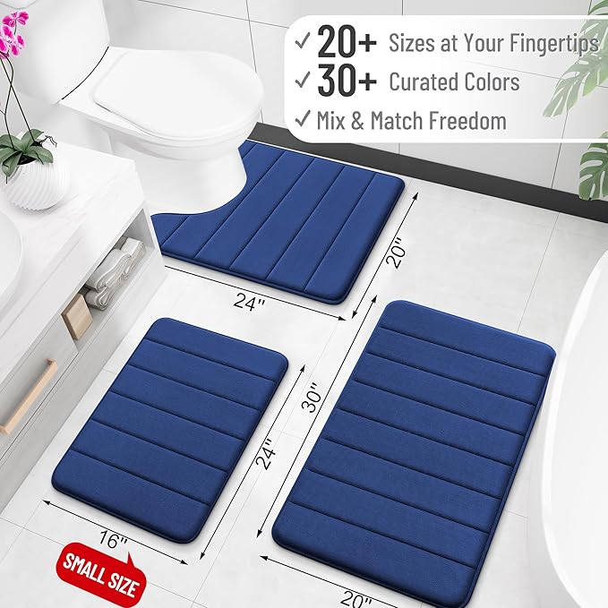 OLANLY Memory Foam Long Bathroom Rugs Runner 47x17, Super Soft Absorbent Bath Mat, Quick Dry, Machine Washable Shower Rugs, Bathmat Carpet, Bathroom Home Decor Accessories, Twilight Sapphire