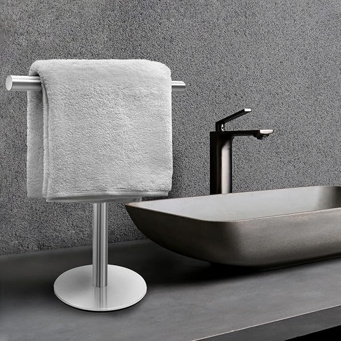 Bath Hand Towel Holder Stand for Bathroom Vanity Countertop Brushed Finish T-Shape Towel Bar Rack Stand Towel Bar for Bathroom Kitchen