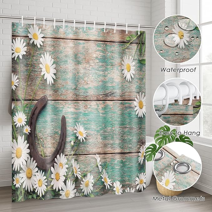 Britimes 4 Piece Shower Curtain Sets, Western Rustic with Non-Slip Rugs, Toilet Lid Cover and Bath Mat, for Bathroom Decor Set, 72" x 72"