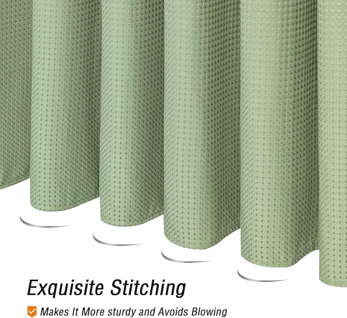 Gibelle Small Stall Shower Curtain 36 x 72, Narrow Half Waffle Weave Textured Fabric Shower Curtain for Bathroom, Water Repellent, Machine Washable, Sage Green