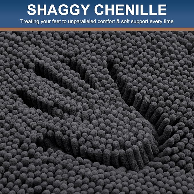 Smiry Luxury Chenille Bathroom Rugs 59x35, Extra Soft and Absorbent Shaggy Bath Mat, Machine Washable, Non-Slip Plush Carpet Runner for Tub, Shower, and Floor, Home Decor Accessories, Charcoal Grey