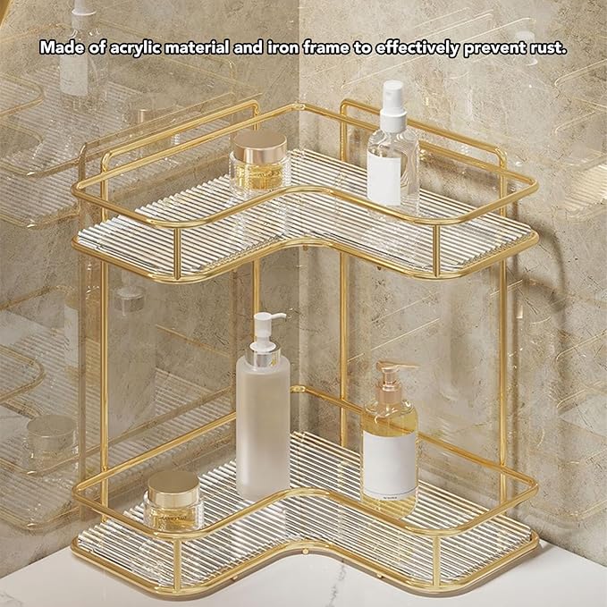 Corner Bathroom Organizer Shelf, Large Capacity Corner Storage Rack, Acrylic and Iron Frame with Adjustable Shelves, Rustproof Bathroom Shelf Organizer for Toilet Kitchen Dressing (Countertop Model