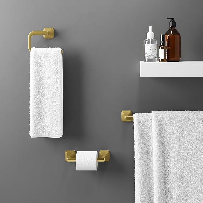 Pfister Bruxie Bath Towel Bar for Bathroom, 24-Inch, Wall-Mounted, Screw-In, Brushed Gold Finish, BTBBIE2BG