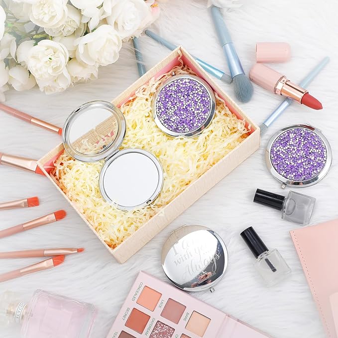 Thyle 12 Pcs Christian Compact Mirror Gifts for Women Mother's Day Nurse Week Bible Verse Wallet Mirror Bulk Hand Makeup Compact Religious Baptism for Holy Communion Teacher(Same,Purple)