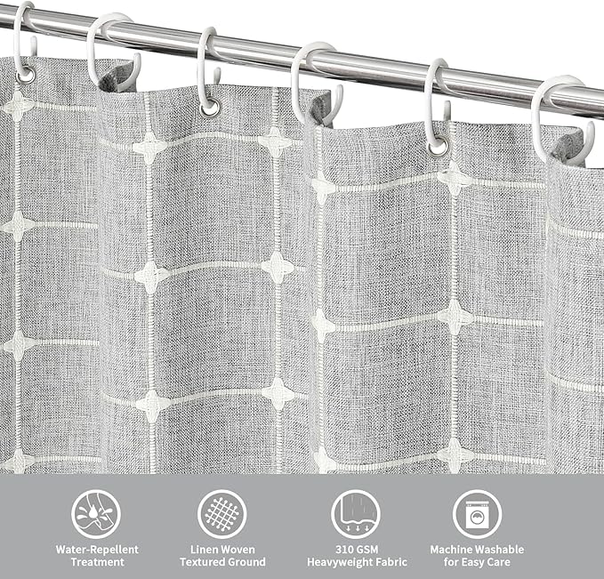 MitoVilla Grey Farmhouse Shower Curtain Set 72 x 78, Boho 78 inch Long Polyester Linen Tassel Fabric Shower Curtain Set for Chic Cottagecore French Rustic Bathroom Decor, Light Grey