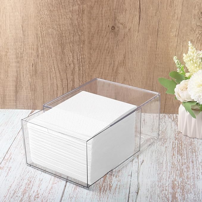 Klmnop Disposable Face Towel Holder, Clear Storage Box with Drawer for Face XL Towels, Stackable Face Towel Box for Bathroom and Vanity(Clear)