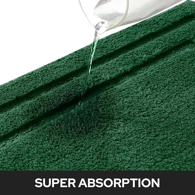 HOMEIDEAS Bathroom Rugs Sets 2 Piece, Super Soft and Absorbent Non Slip Microfiber Machine Washable Bath Mat Set (20" x 32" + 16" x 24", Dark Green)