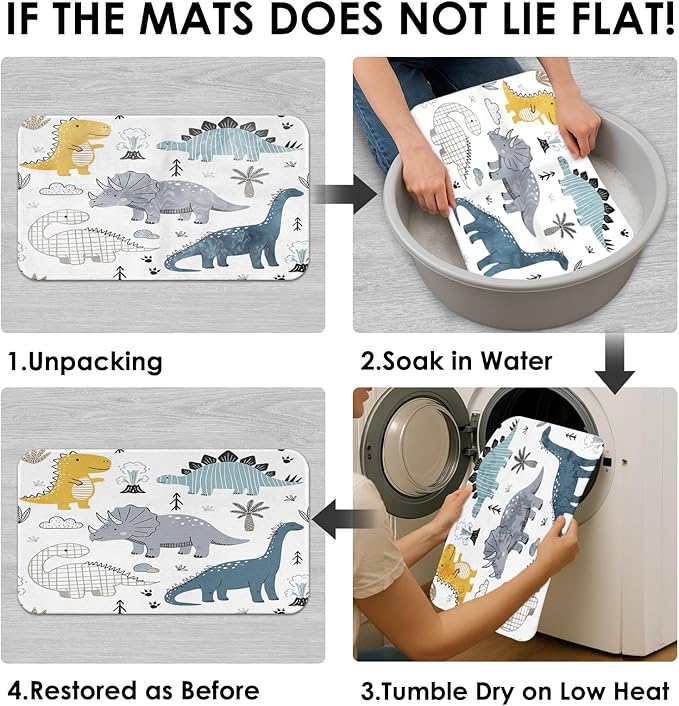 Britimes 4 Piece Shower Curtain Sets, Cartoon Dinosaur with Non-Slip Rugs, Toilet Lid Cover and Bath Mat, for Bathroom Decor Set, 72" x 72"