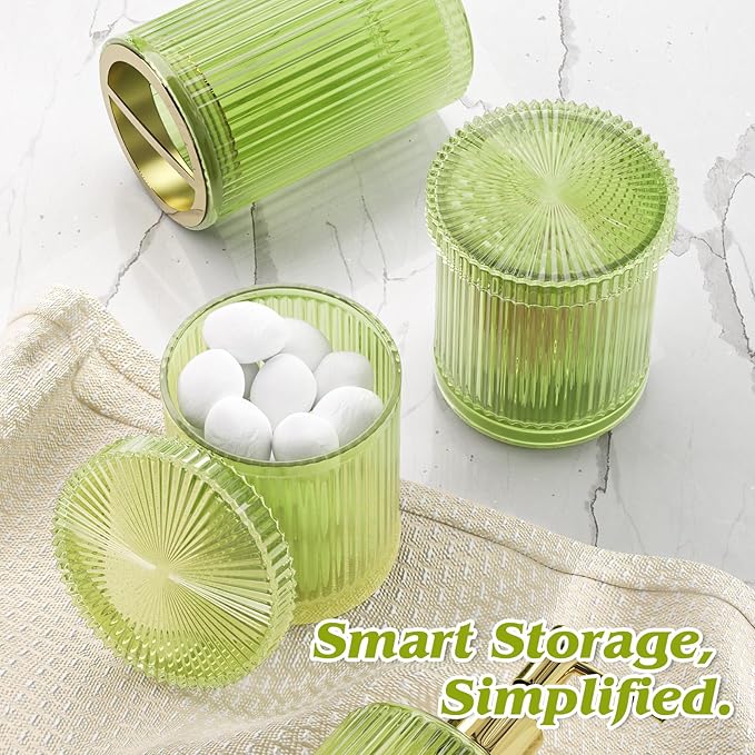 Green Bathroom Accessories Set 8 Pcs, Trash Can with Bags, Glass Bathroom Set Include Soap Dispenser, Toothbrush Holder, Tumbler, Qtip Holder Set, Vintage Bathroom Sink Set, Cute Bathroom Decor