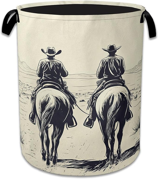 Western Cowboy Desert Riding Laundry Basket Collapsible Laundry Hamper Clothes Toy Storage Bin for Bathroom Bedroom Room Decor 16" X 20.8"