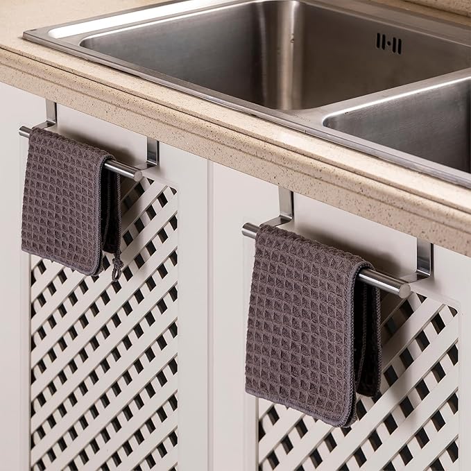 Over Cabinet Towel Bar 9" Kitchen Towel Rack - Silver, Stainless Steel Towel Holder for Cabinet - 1 Pack